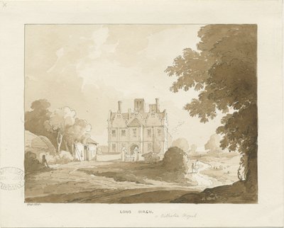 Brewood - Long Birch Hall: sepiateckning, 1838 av Thomas Peploe Wood