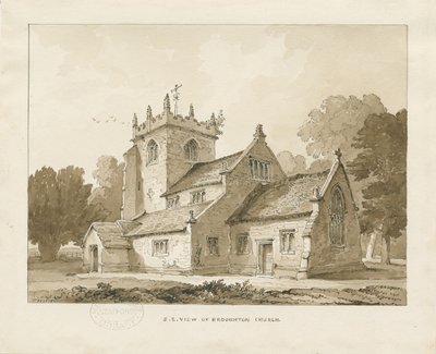 Broughton Church: sepiateckning, 1838 av Thomas Peploe Wood