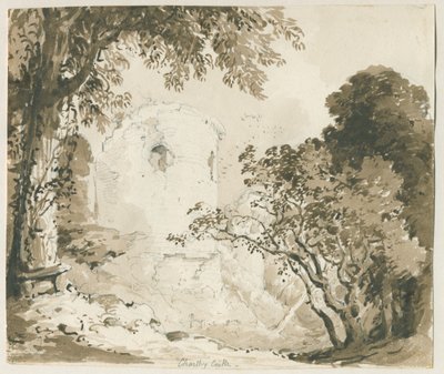 Chartley Castle: ritning med blyerts och tvätt, nd [1837-1838] av Thomas Peploe Wood