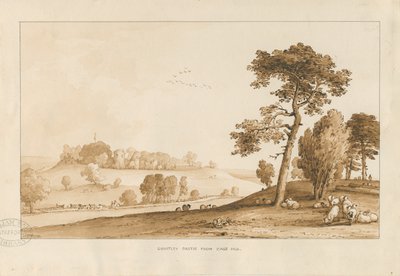 Chartley Castle: sepiatvättteckning, 1837 av Thomas Peploe Wood