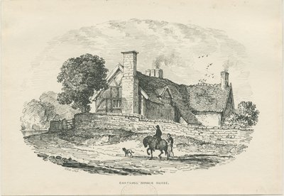 Chatcull Manor House: ritning med penna och bläck (vinjeterad) av Thomas Peploe Wood