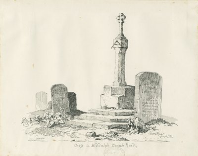 Korset på kyrkogården i Biddulph: penna och bläckritning av Thomas Peploe Wood