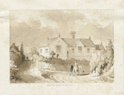 Croxden - kapell och skola: sepiatvättteckning, nd [1817-1845] (ritning) av Thomas Peploe Wood