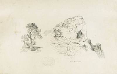 Dovedale - landskap: ritning med penna och bläck, nd [1817-1845] (teckning) av Thomas Peploe Wood