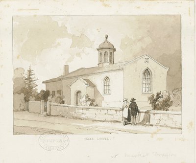 Drayton-in-Hales - Hales Chapel: sepiatvättteckning, nd [1817-1845] (ritning) av Thomas Peploe Wood