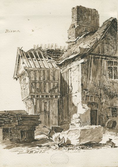 Eccleshall - Biana Hall: sepia pennteckning, 1835 av Thomas Peploe Wood