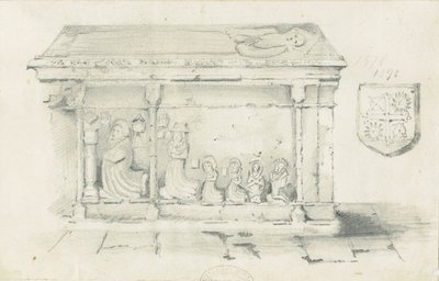 Eccleshall Church - Biskop Benthams grav: blyertsteckning, nd [1817-1845] av Thomas Peploe Wood