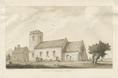 Ellenhalls kyrka: sepiateckning av Thomas Peploe Wood