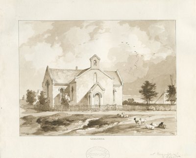Gentleshaw Church: sepiateckning av Thomas Peploe Wood