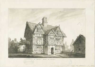 Gnosall Village - Ancient House: tvätta ritning av Thomas Peploe Wood