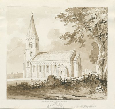 Golden Hill Church: sepia tvättteckning av Thomas Peploe Wood