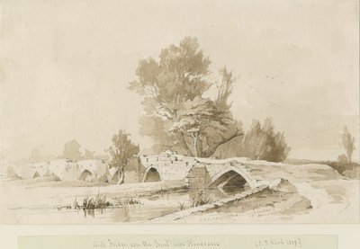 Handsacre - Old High Bridge: sepiateckning, 1839 av Thomas Peploe Wood
