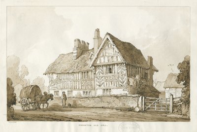 Haughton - Old Hall: sepiateckning, 1838 av Thomas Peploe Wood