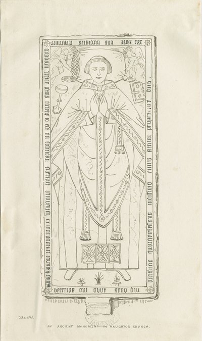 Haughton Church - Monument till Nicholas Graviner: pennteckning av Thomas Peploe Wood