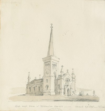 Hilderstone Church: ritning med blyerts och tvätt av Thomas Peploe Wood