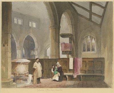 Interiör av Standon Church: akvarellmålning och [?mitten av 1800-talet] av Thomas Peploe Wood