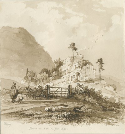 Kinver Edge: sepiateckning, 1837 av Thomas Peploe Wood
