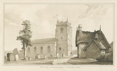 Milwich Church and Parsonage House: ritning med penna och tvätt, nd [?1838] (ritning) av Thomas Peploe Wood