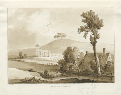 Moreton Chapel: sepiatvättteckning, 1838 av Thomas Peploe Wood