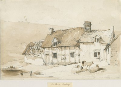 Norbury Village - Old Houses: sepiatvätt ritning av Thomas Peploe Wood