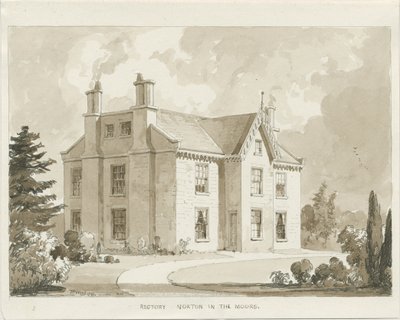Norton-in-the-Moors Rectory: sepiatvättteckning, 1841 av Thomas Peploe Wood