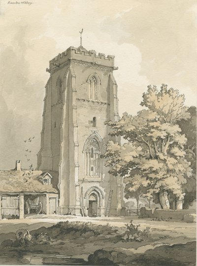 Ranton Abbey [Priory]: ritning med penna och tvätt, nd [?1838] (ritning) av Thomas Peploe Wood