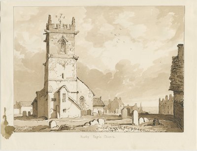 Rowley Regis Church: sepiateckning, 1837 av Thomas Peploe Wood