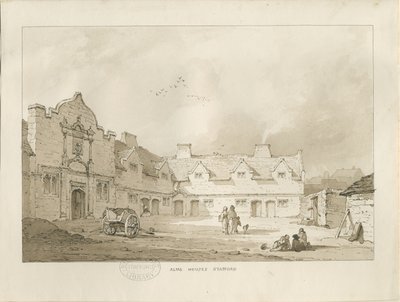 Stafford - Alms Houses: sepia ritning, nd [1837] (ritning) av Thomas Peploe Wood