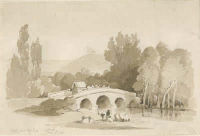 Stafford - Hollyford Bridge, Milford: sepiateckning, 7 juni 1838 (ritning) av Thomas Peploe Wood