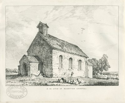 Stafford - Marston Chapel: ritning med penna och bläck av Thomas Peploe Wood
