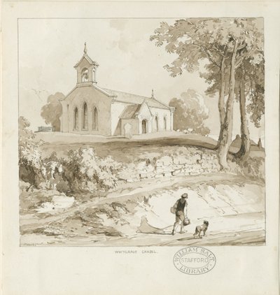 Stafford - Whitgreave Chapel: sepiateckning, nd [c 1838] (ritning) av Thomas Peploe Wood