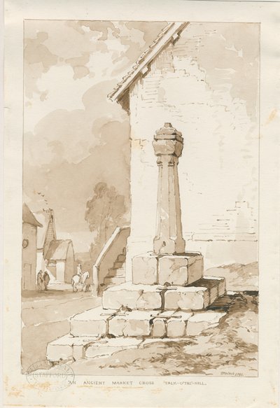 Talke - Ancient Market Cross: sepiateckning av Thomas Peploe Wood