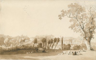 Tettenhall - Distant View from South East: penn- och tvättteckning, 30 augusti 1837 av Thomas Peploe Wood