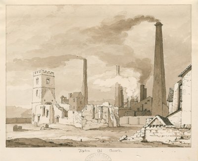 Tipton Old Church: sepiatvättteckning, 1837 av Thomas Peploe Wood
