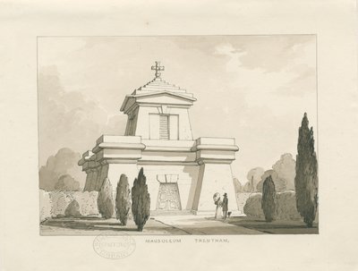 Trentham - Mausoleet: ritning med penna och tvätt, nd [?1838] (teckning) av Thomas Peploe Wood