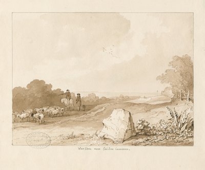 Trysull - "War Stone near Seisdon Common": ritning med penna och sepia, 1837 av Thomas Peploe Wood