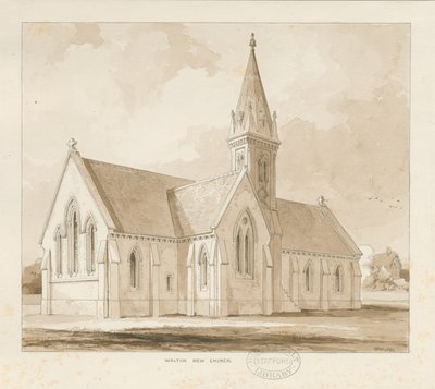 Walton-on-the-Hill Church [Ny]: ritning med penna och tvätt av Thomas Peploe Wood