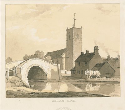 Wednesfield Church and Bridge: sepiateckning, 1837 av Thomas Peploe Wood