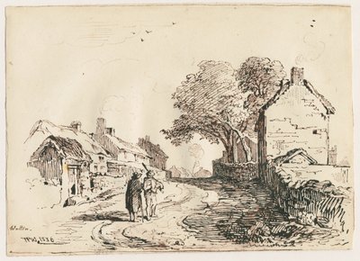 Wetton - Village Street: ritning med penna och bläck, 1836 av Thomas Peploe Wood