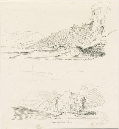 Wetton Mill: ritning med penna och bläck, nd [1817-1845] av Thomas Peploe Wood