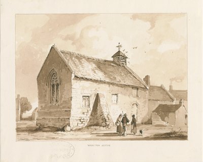 Wheaton Aston Chapel: sepiatvättteckning, 1841 av Thomas Peploe Wood
