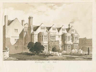 Whittington Hall: ritning med penna och tvätt, 1836 av Thomas Peploe Wood