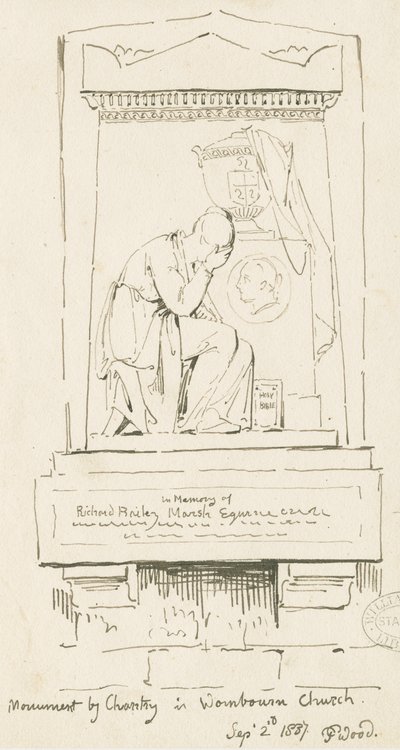 Wombourne Church - Monument till Richard Bailey Marsh: penn- och sepiateckning, 2 september 1837 (ritning) av Thomas Peploe Wood