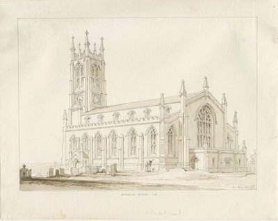 Wordsley Church: sepiateckning av Thomas Peploe Wood