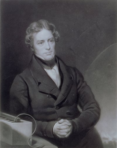 Porträtt av Michael Faraday (1791-1867) graverad av Henry Cousins (d.1864) c.1841 av Thomas Phillips