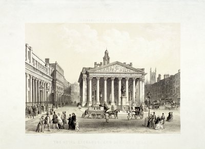 Royal Exchange och Bank of England till vänster, London, 1851 av Thomas Picken