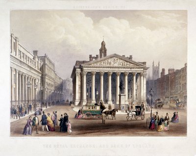 Royal Exchange och Bank of England till vänster, London, 1851 av Thomas Picken