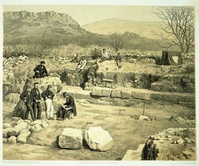 Utsikt över Mars tempel, från "A History of Discoveries at Halicarnassus, Cnidus, und Branchidae", av Charles Thomas Newton (1816-94) publicerad 1862 av Thomas Picken