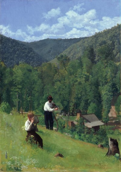 Bonden och hans son vid skörden, 1879 av Thomas Pollock Anschutz
