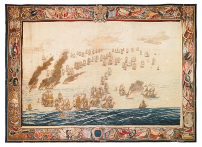 Historisk gobeläng av slaget vid Solebay, Mortlake, mönster tillskrivna William van de Velde, ca 1688 av Thomas Poyntz